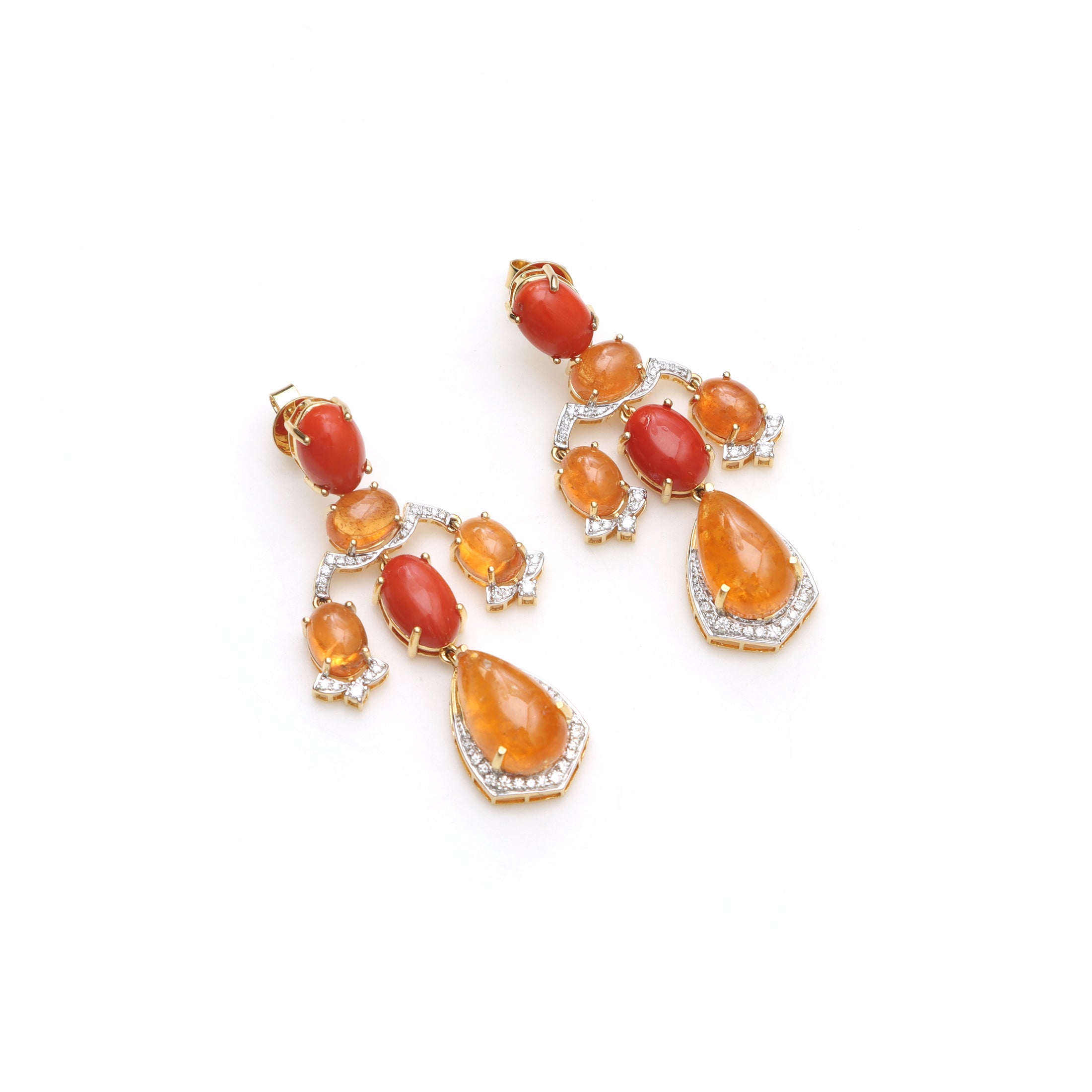 Natural Coral and Spessartite 18K gold earrings front view - NFJSD-1839