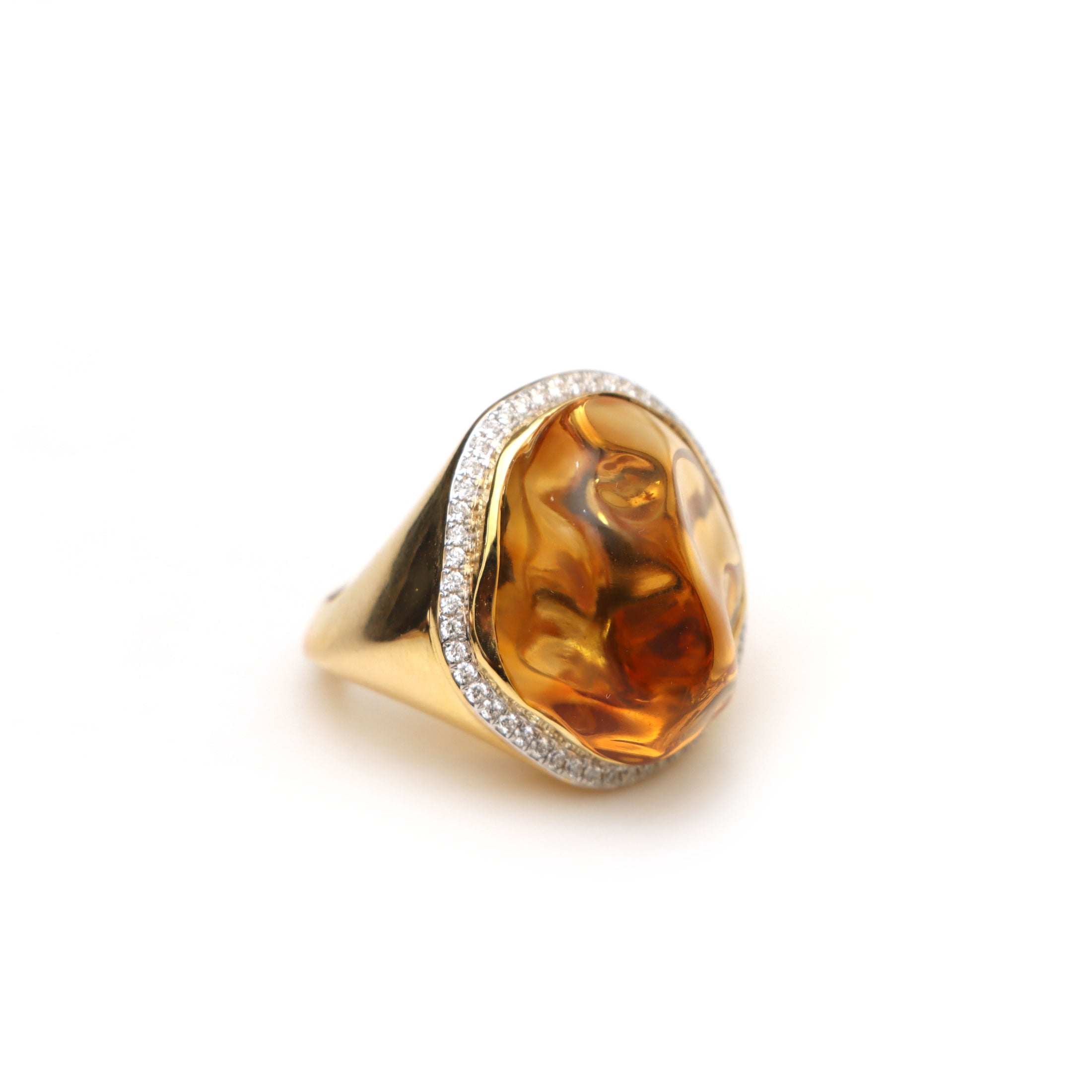 Natural Citrine smooth organic 18K gold ring front view - NFJSD-1376