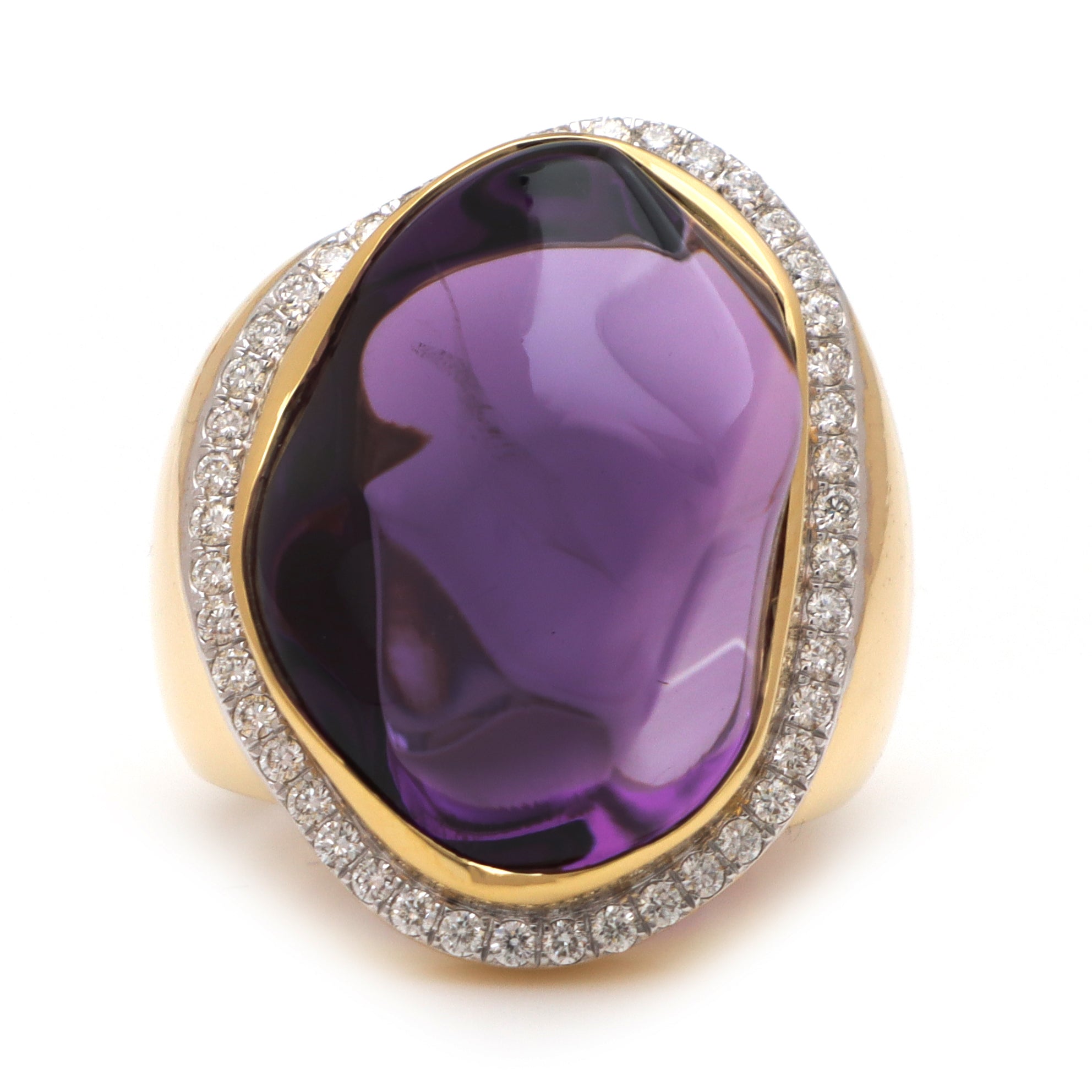 Natural Amethyst Organic Tumble 14K gold ring top view - NFJSD-1162
