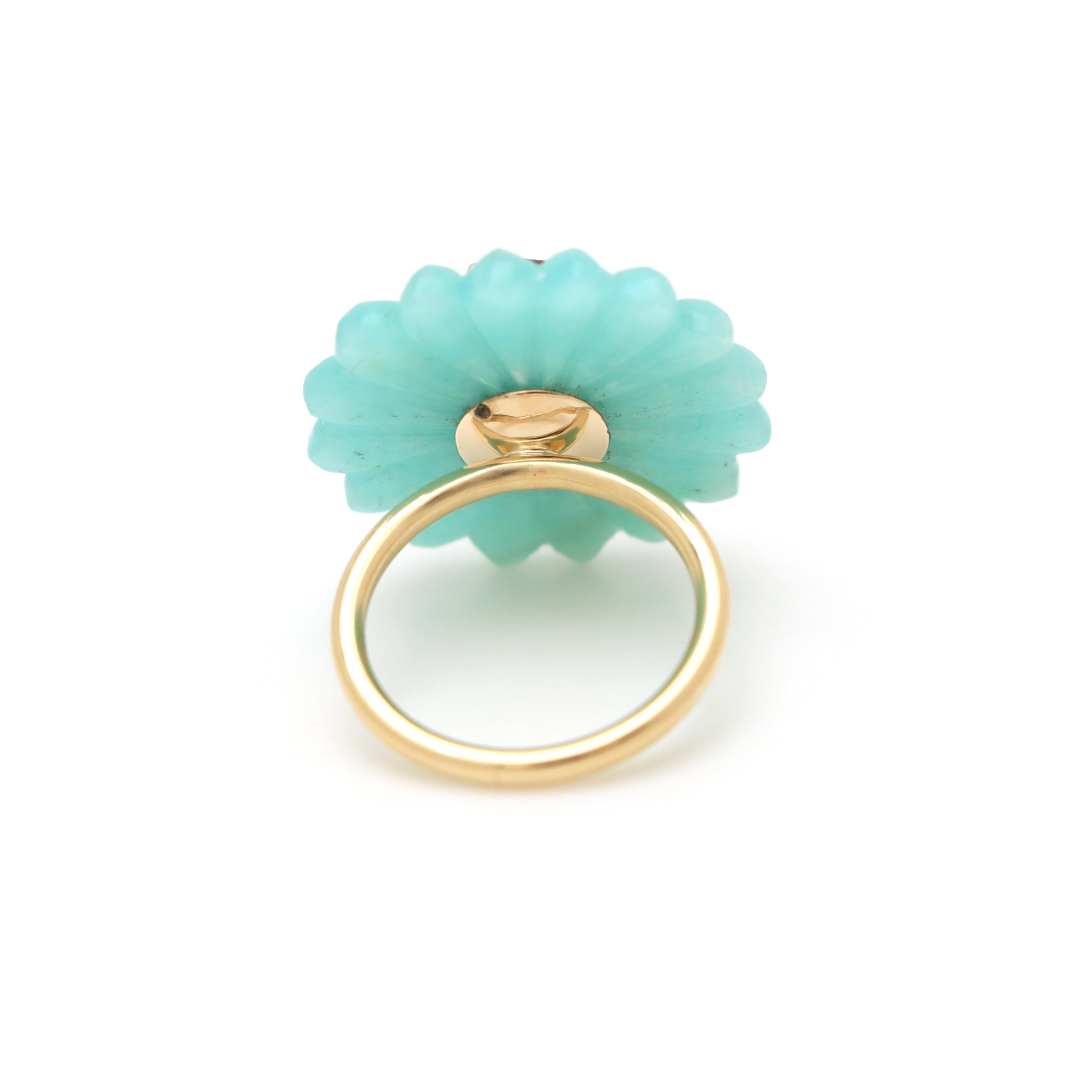 Natural Amazonite and Pink Tourmaline 14K gold ring close-up detail - NFJSD-1560
