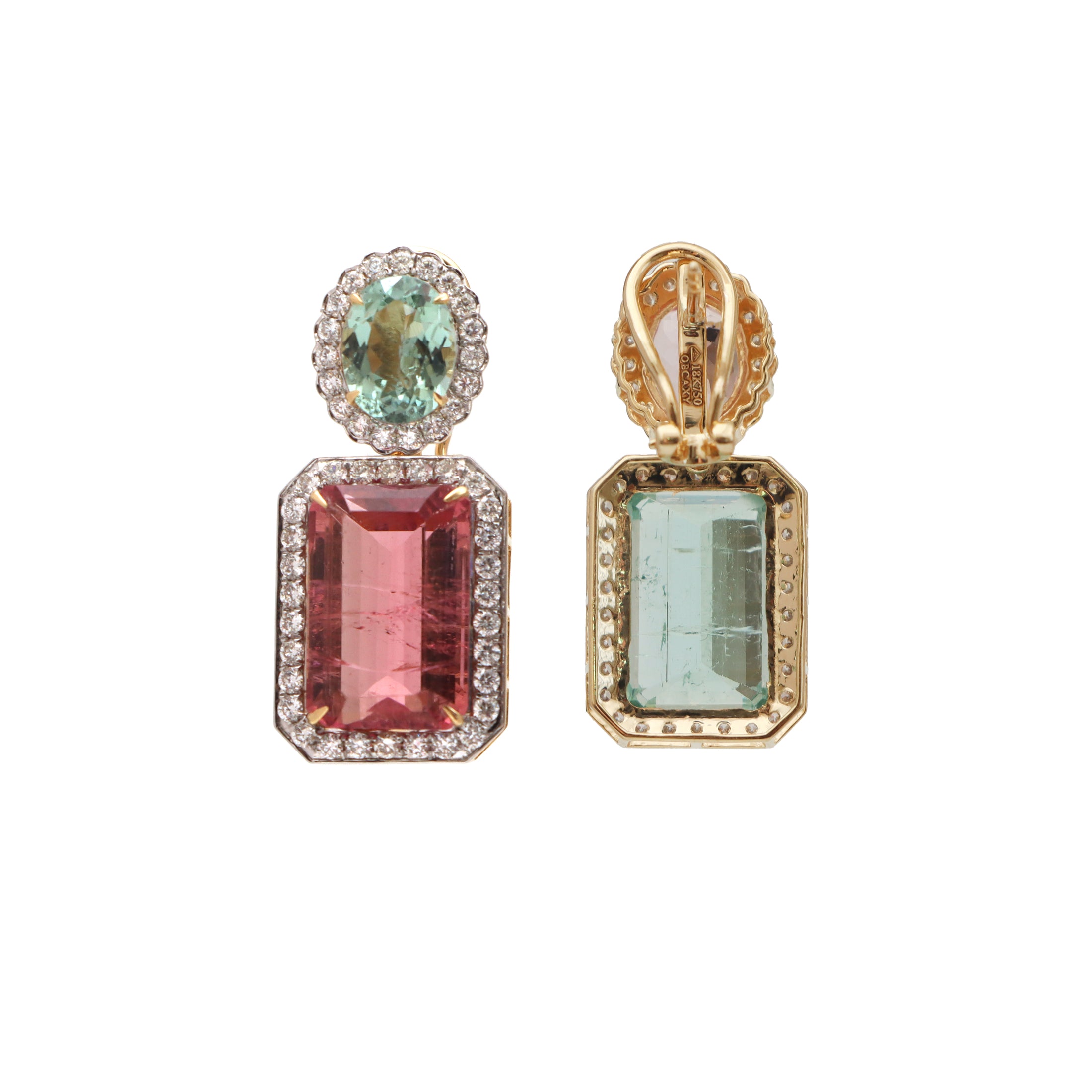Natural Tourmaline 18K gold earrings top view - NFJSD-1461