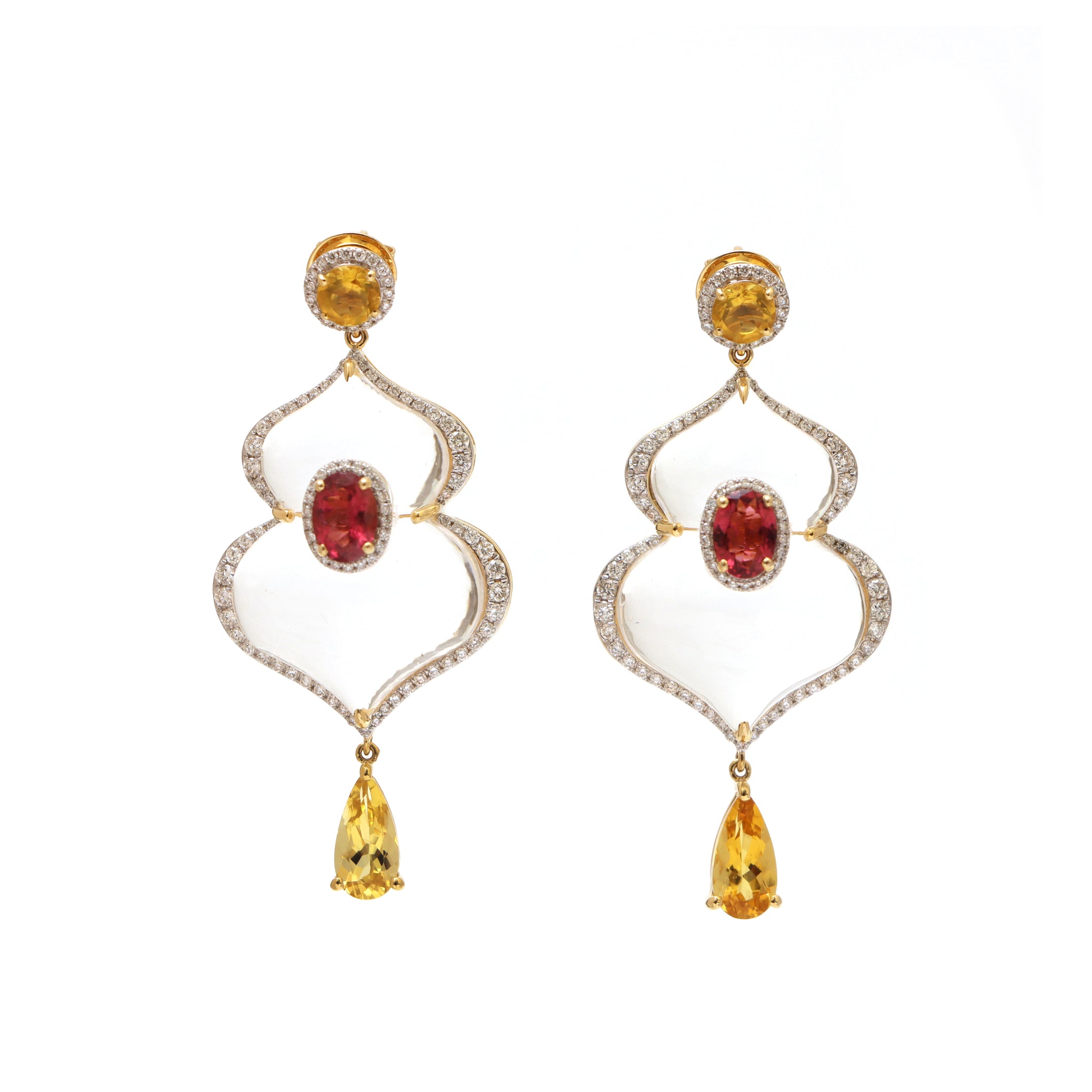 Natural Aquamarine and Crystal Carving 14K gold earrings back view - NFJSD-1469