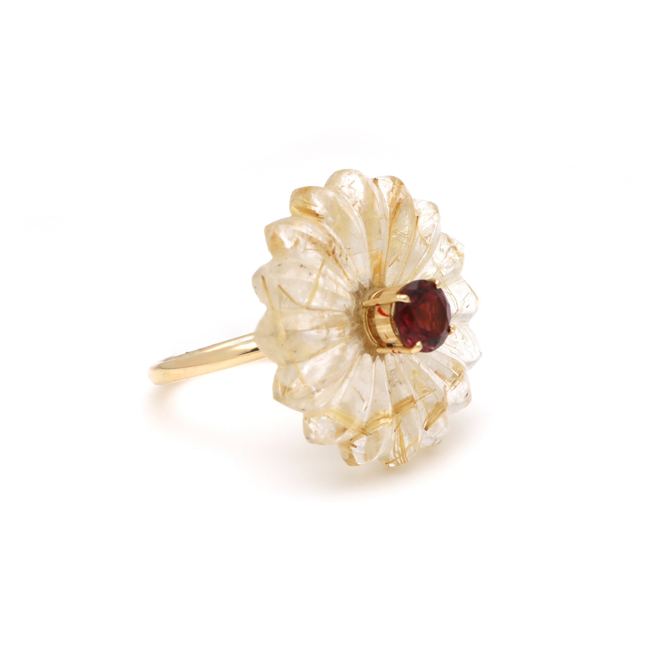 Natural Rotile and Tourmaline 14K gold ring top view - NFJSD-1620