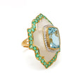 Load image into Gallery viewer, Natural Crystal and Aquamarine 18K gold ring top view - NFJSD-1596
