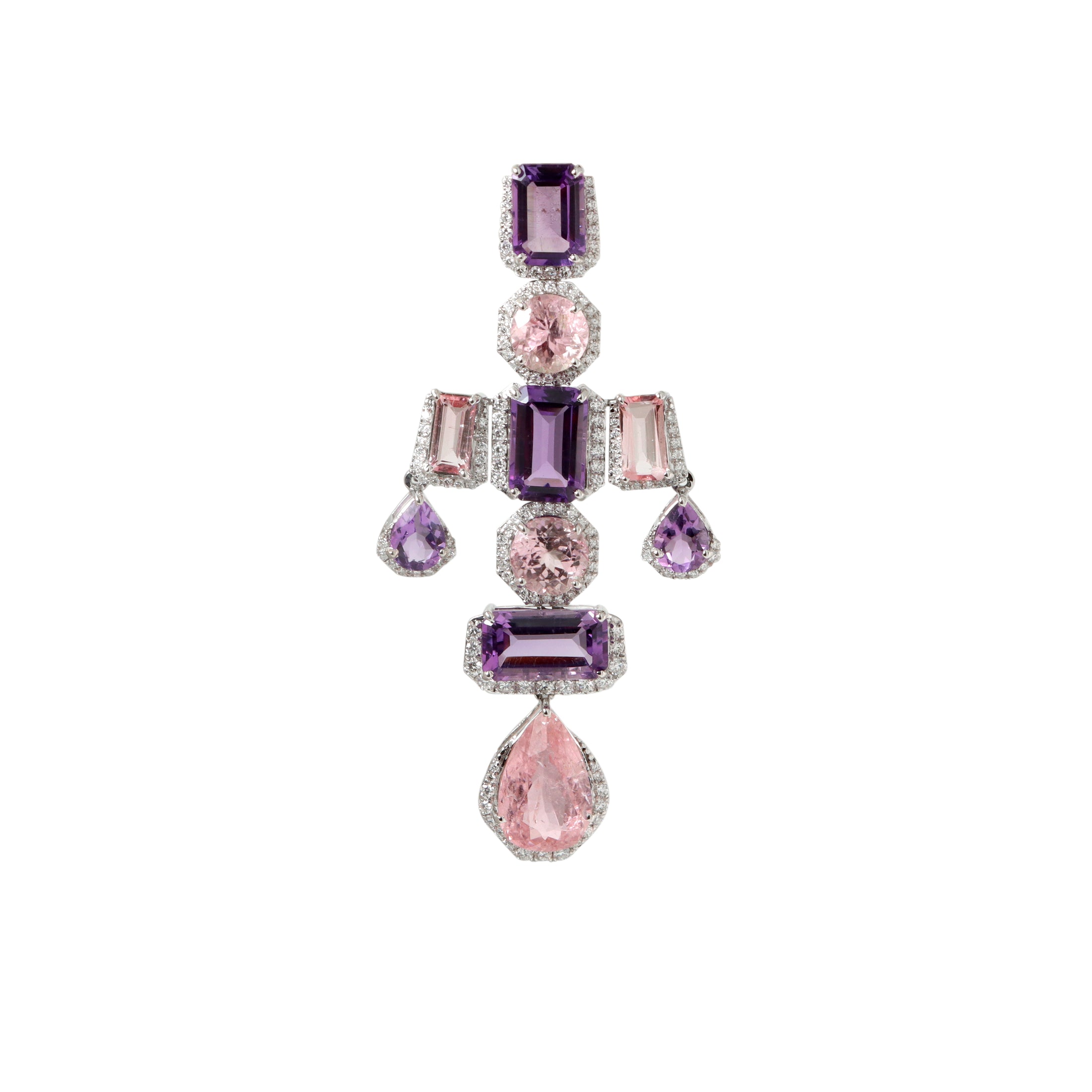 Natural Tourmaline and Amethyst 18K gold necklace back view - NFJSD-1923