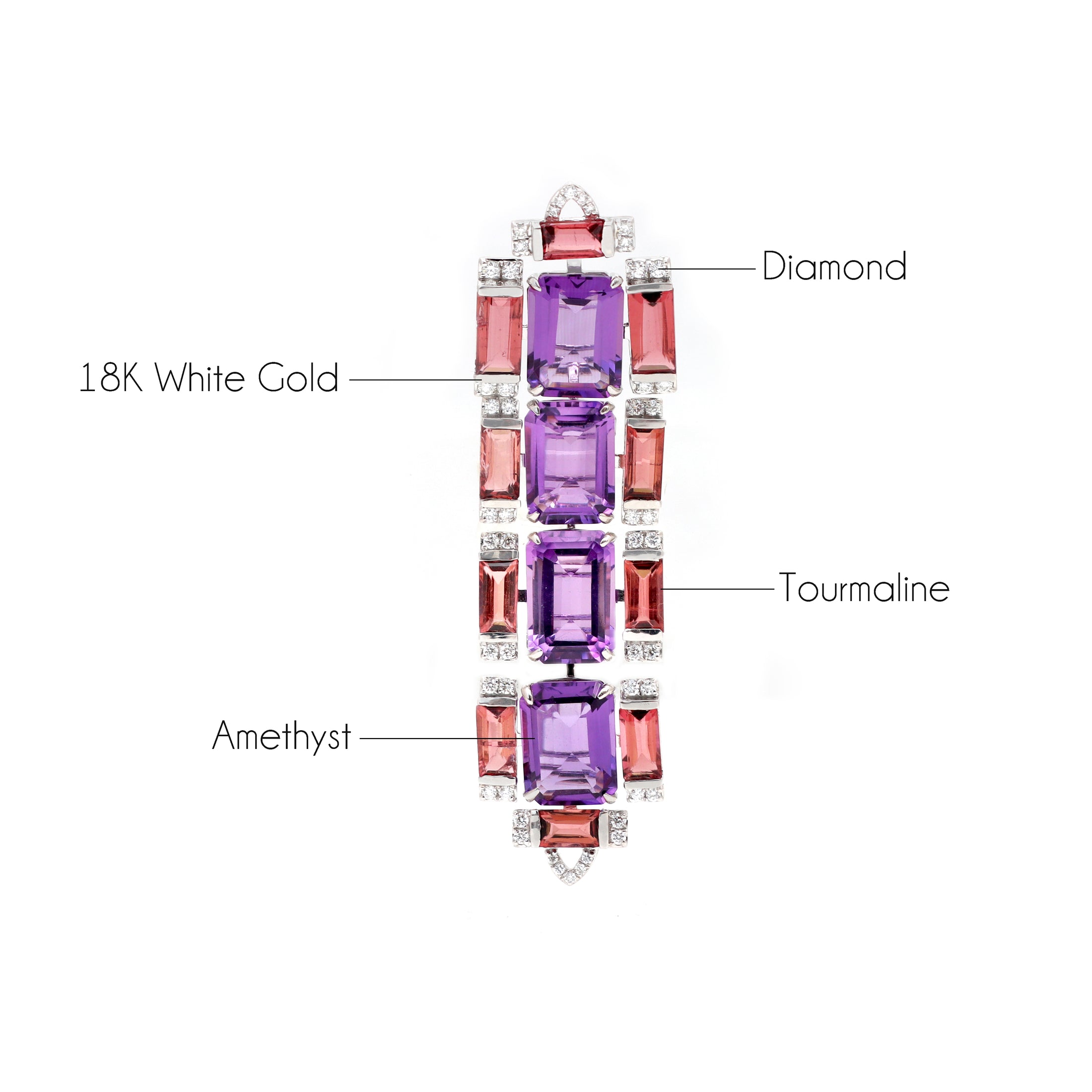 Natural Amethyst and Tourmaline 18K gold pendant side angle - NFJSD-1795