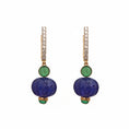 Load image into Gallery viewer, Natural Tanzanite and Emerald 18K gold earrings close-up detail - NFJSD-1540

