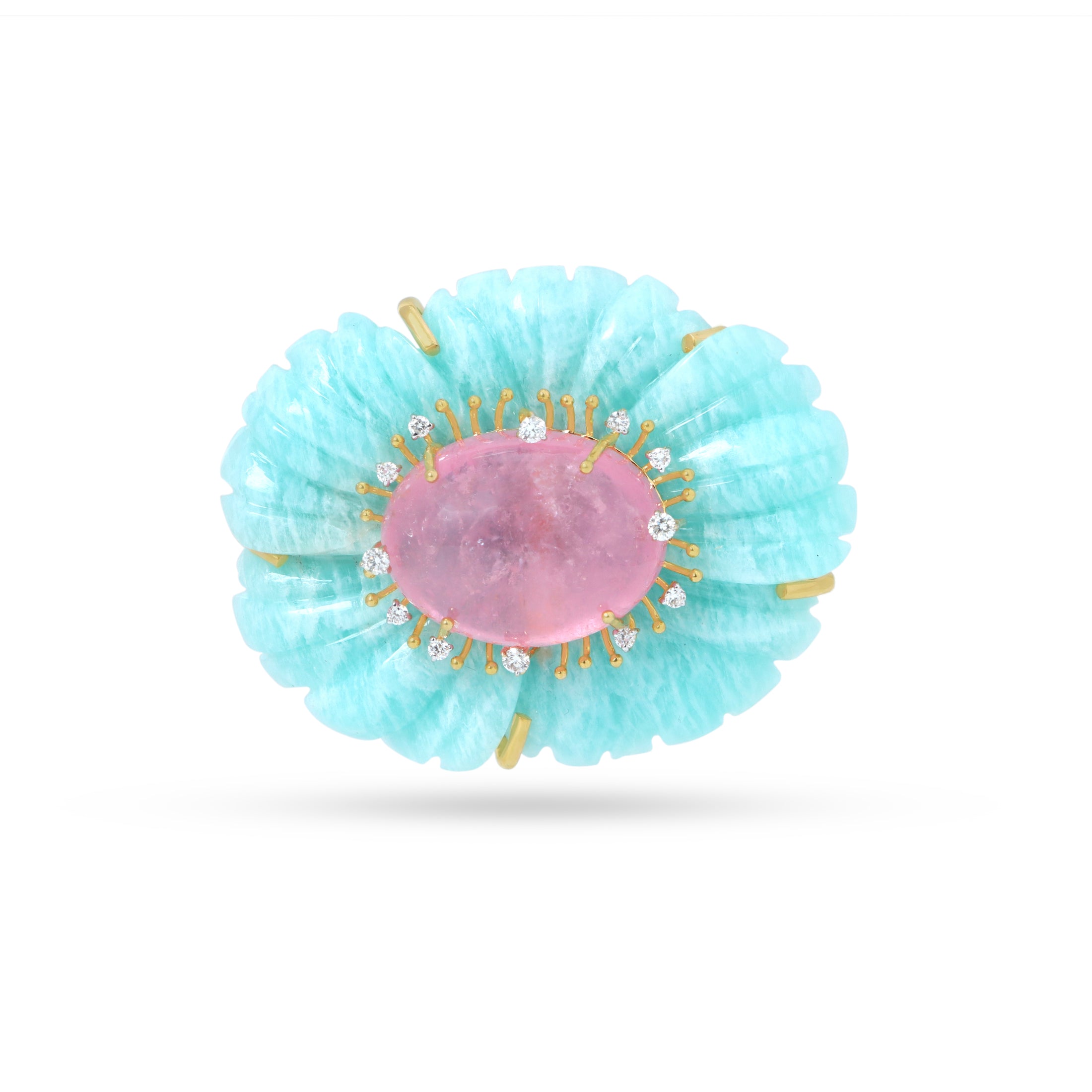 Natural Amazonite and Tourmaline 18K gold pendant front view - NFJSD-1837