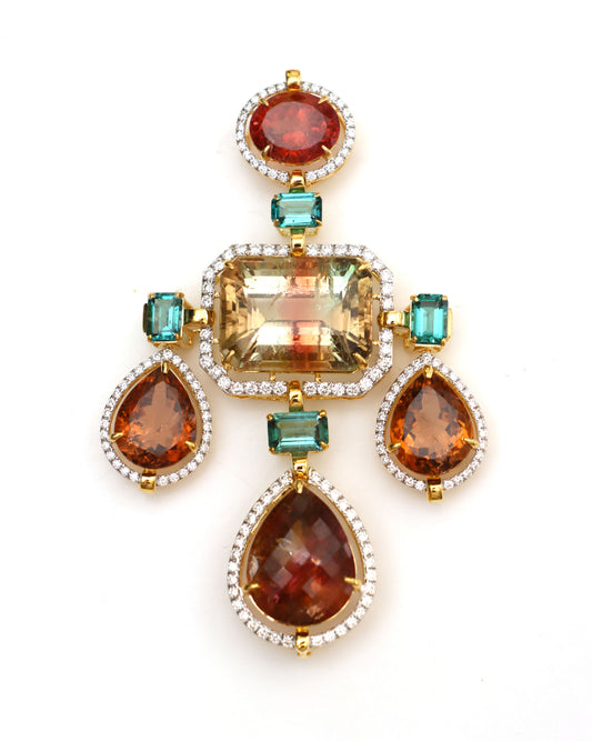 Natural Mix Tourmaline 18K gold pendant front view - NFJSD-1611