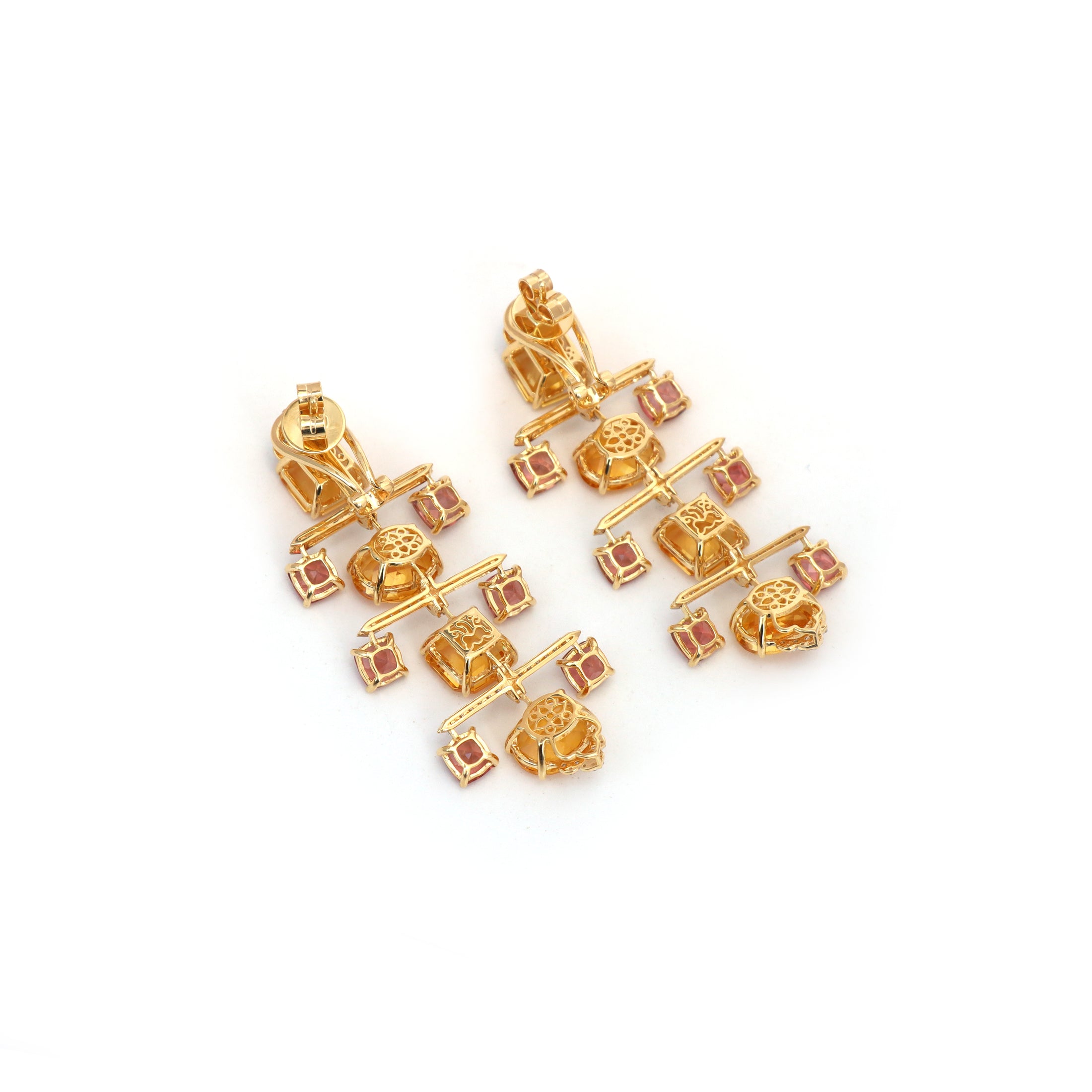 Natural Citrine and Tourmaline 18K gold earrings back view - NFJSD-1800