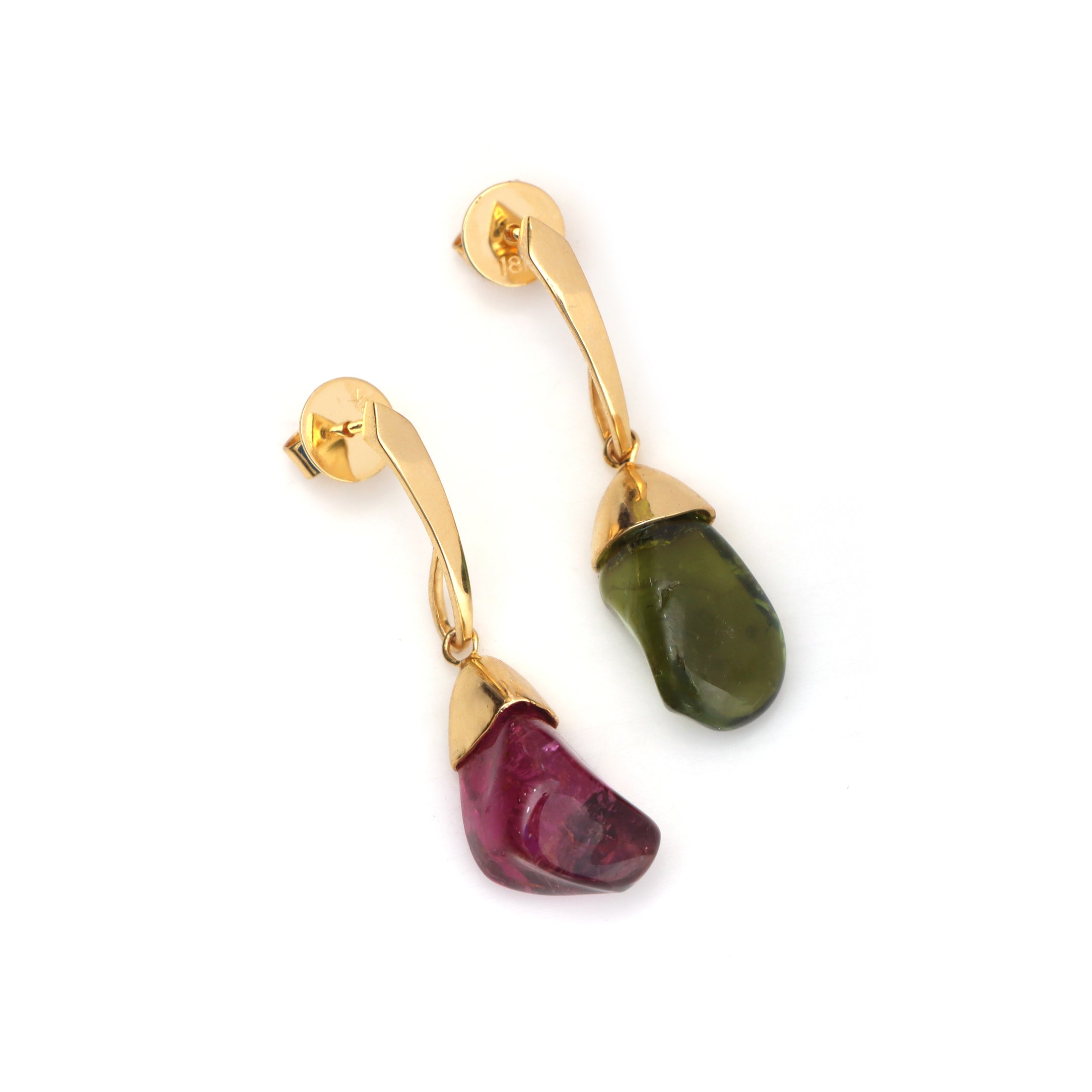 Natural Tourmaline 18K gold earrings front view - NFJSD-1480