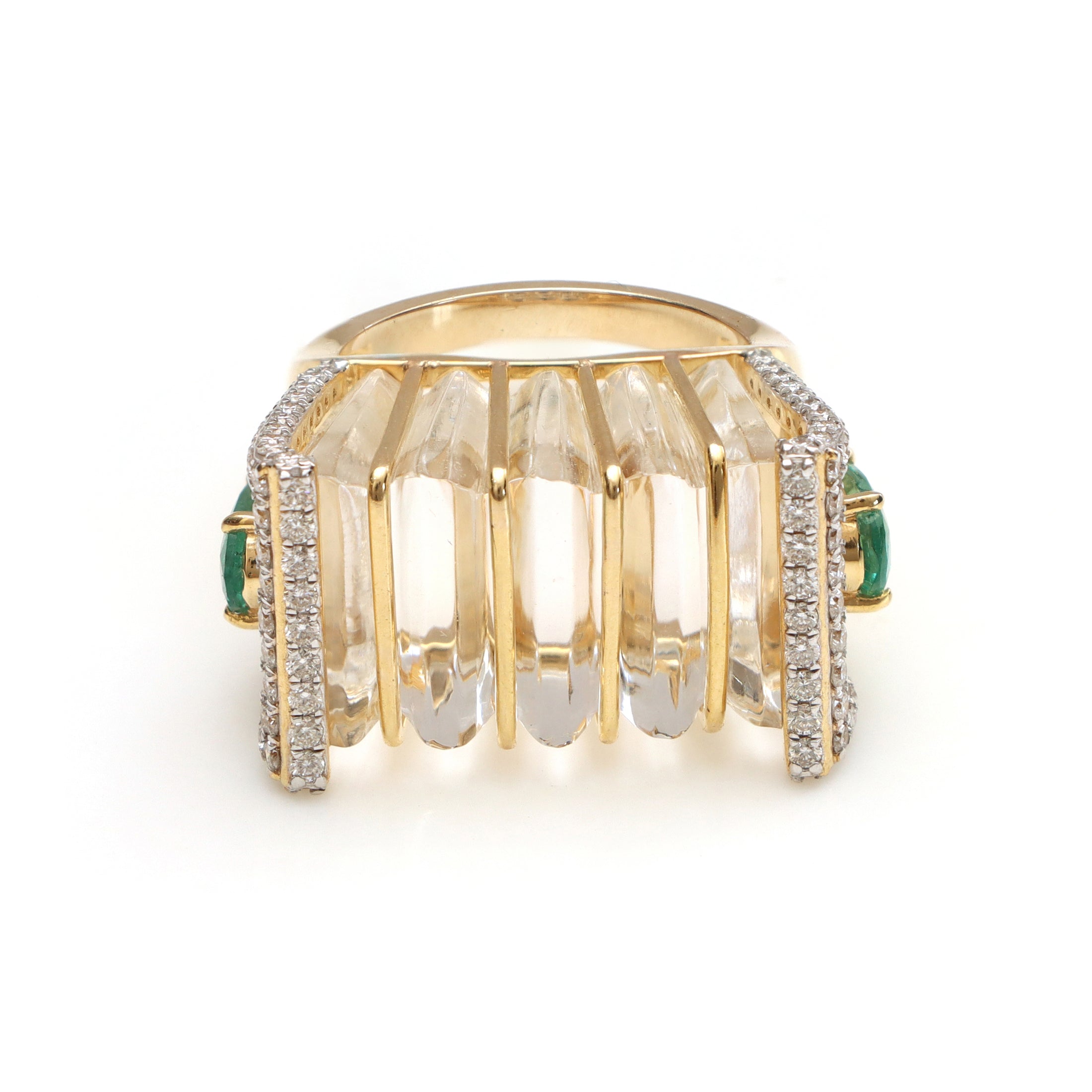 Natural Crystal Carving and Emerald Oval Cut 14K gold ring back view - NFJSD-1144